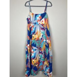 J.Crew Island Turquoise Midi Dress Tiered Tie Back Sundress Coastal Beach Sz 14